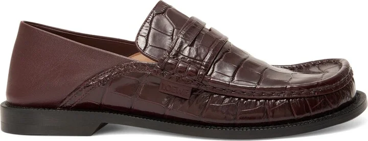Loewe Calfskin Croc-Embossed Campo Loafers