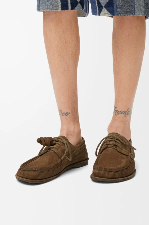 LOEWE - Campo Boat Shoe In leather skin Suede Size: 41 For Man - Image 3