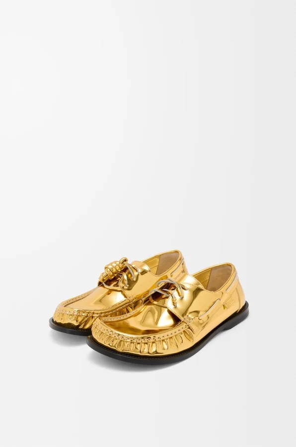 LOEWE - Campo Boat Shoe In Metallic leather skin Size: 44 For Man - Image 2