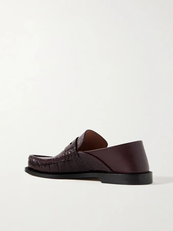 LOEWE - Campo Collapsible-heel Croc-effect Leather Loafers - Burgundy - Image 3