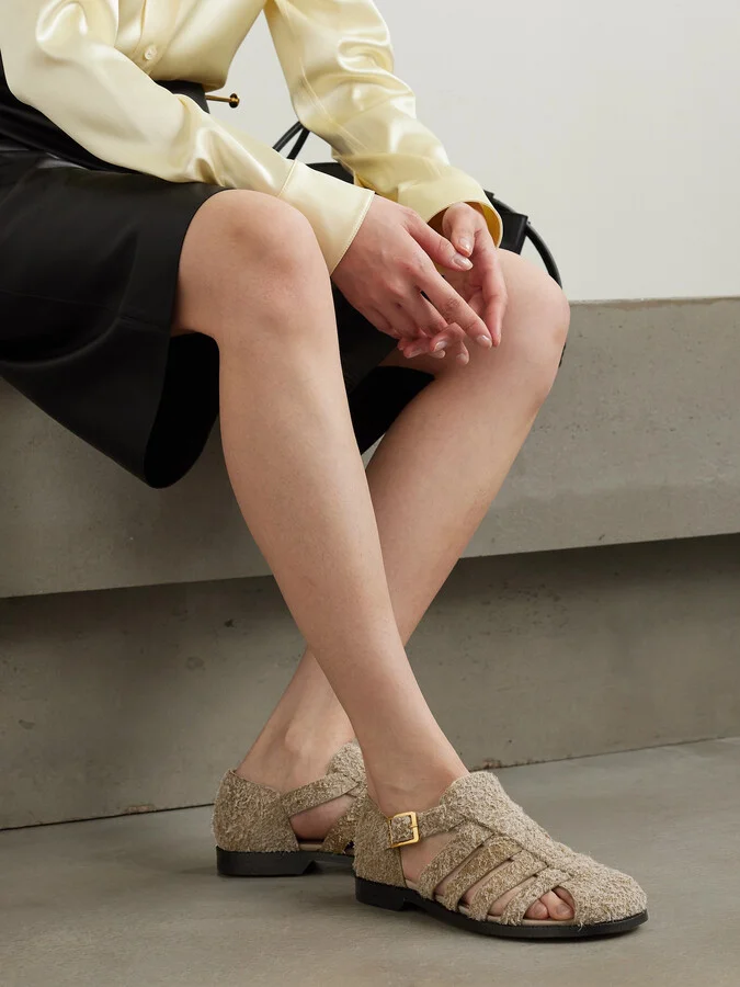 LOEWE - Campo Cutout Brushed-suede Sandals - Neutrals - Image 2