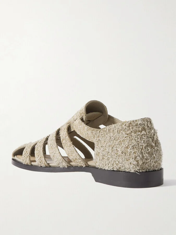LOEWE - Campo Cutout Brushed-suede Sandals - Neutrals - Image 3