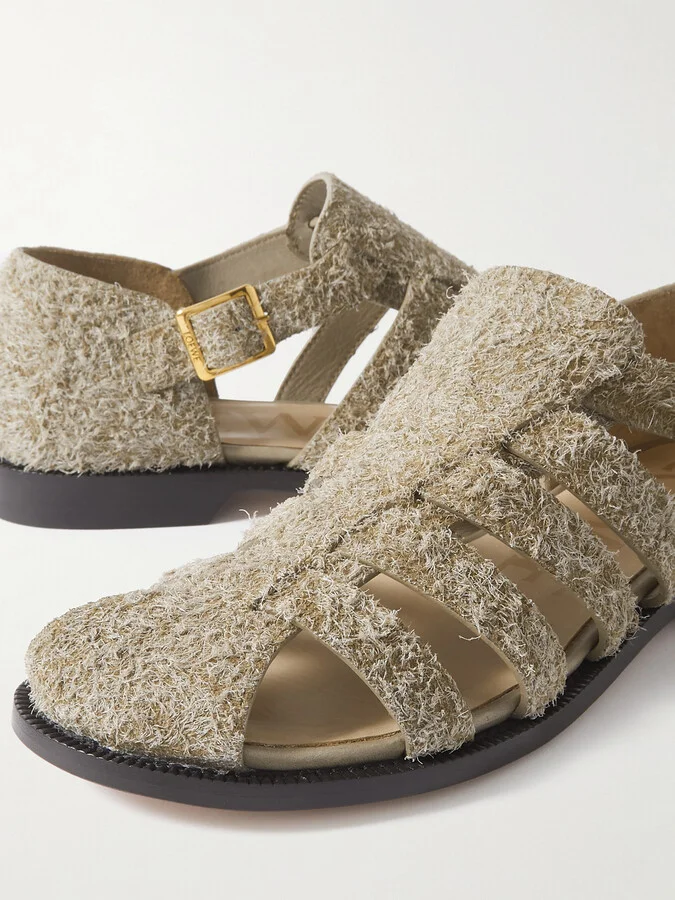 LOEWE - Campo Cutout Brushed-suede Sandals - Neutrals - Image 4
