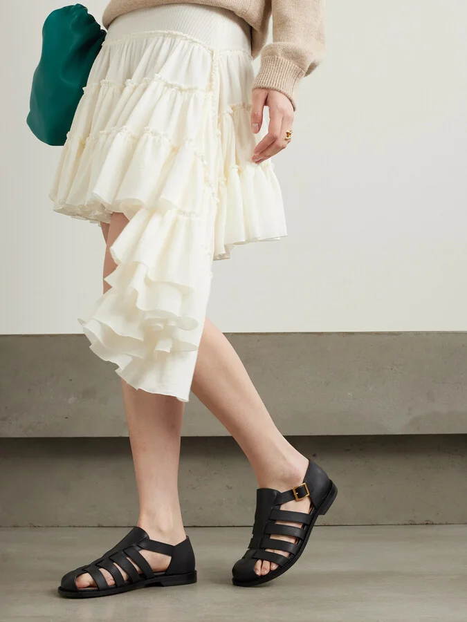 LOEWE - Campo Cutout Leather Sandals - Black - Image 2