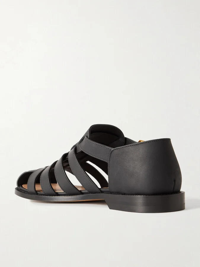 LOEWE - Campo Cutout Leather Sandals - Black - Image 3