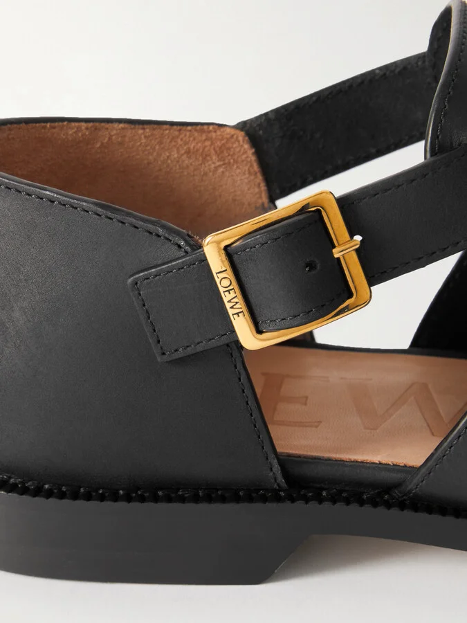 LOEWE - Campo Cutout Leather Sandals - Black - Image 4