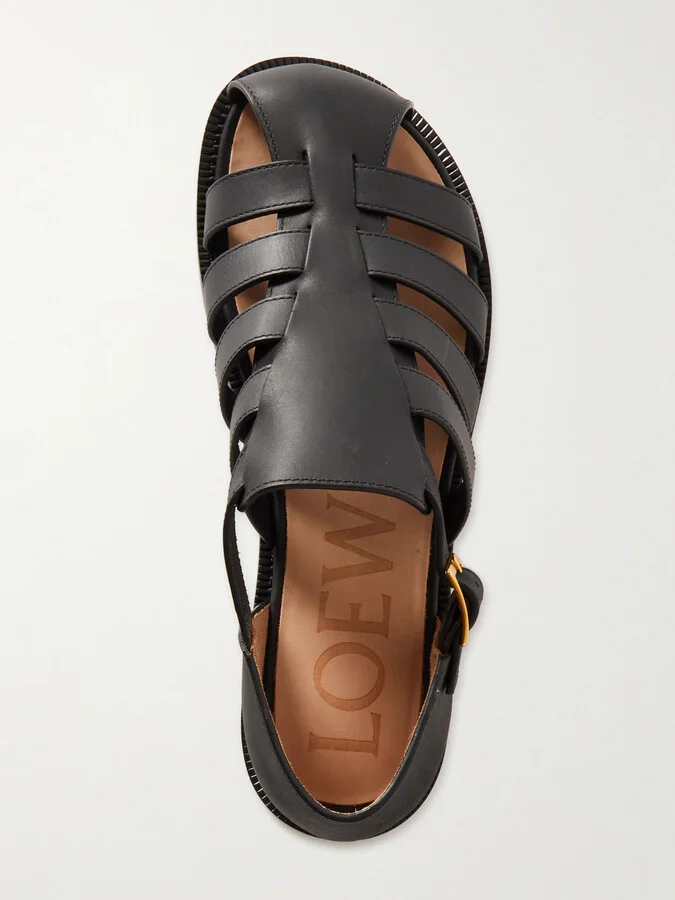 LOEWE - Campo Cutout Leather Sandals - Black - Image 5