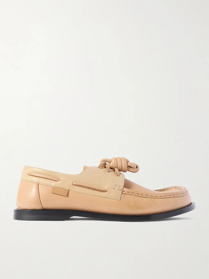LOEWE - Campo Knotted Leather Loafers - Neutrals - Image 5