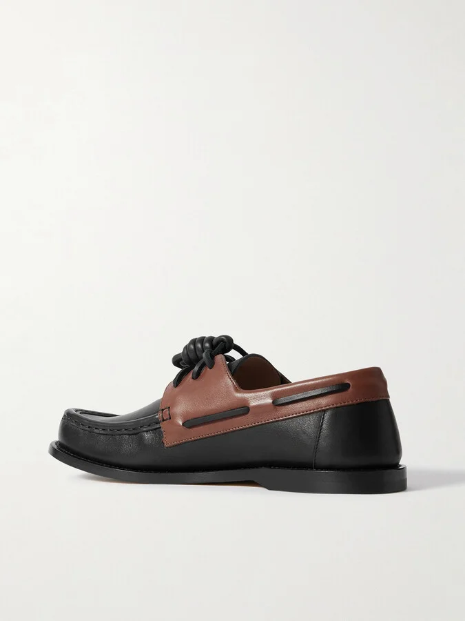 LOEWE - Campo Knotted Two-tone Leather Loafers - Black - Image 3