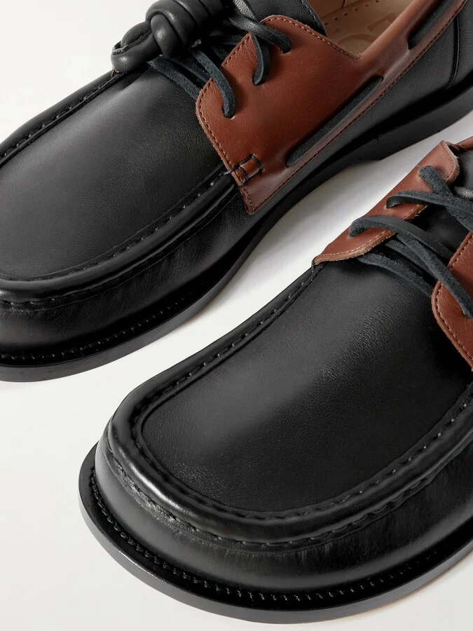 LOEWE - Campo Knotted Two-tone Leather Loafers - Black - Image 4