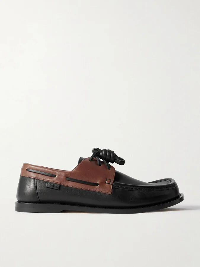 LOEWE - Campo Knotted Two-tone Leather Loafers - Black - Image 5