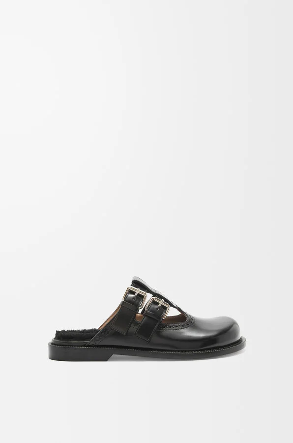 LOEWE - Campo Mary Jane Mule In Brushed leather skin And Shearling Size: 35 For Woman