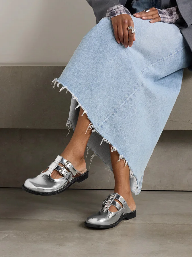 LOEWE - Campo Metallic Leather Mary Jane Mules - Silver - Image 2