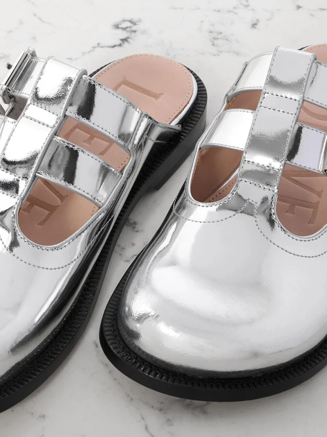 LOEWE - Campo Metallic Leather Mary Jane Mules - Silver - Image 4