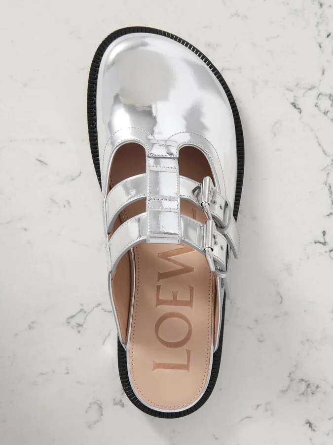 LOEWE - Campo Metallic Leather Mary Jane Mules - Silver - Image 5