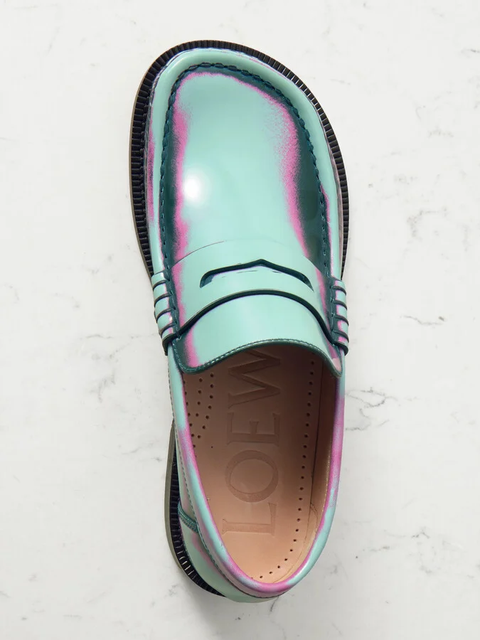 LOEWE - Campo Printed Leather Loafers - Green - Image 5