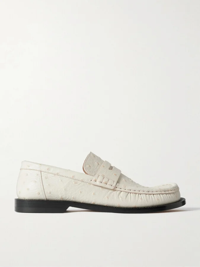 LOEWE - Campo Textured-leather Loafers - Ecru