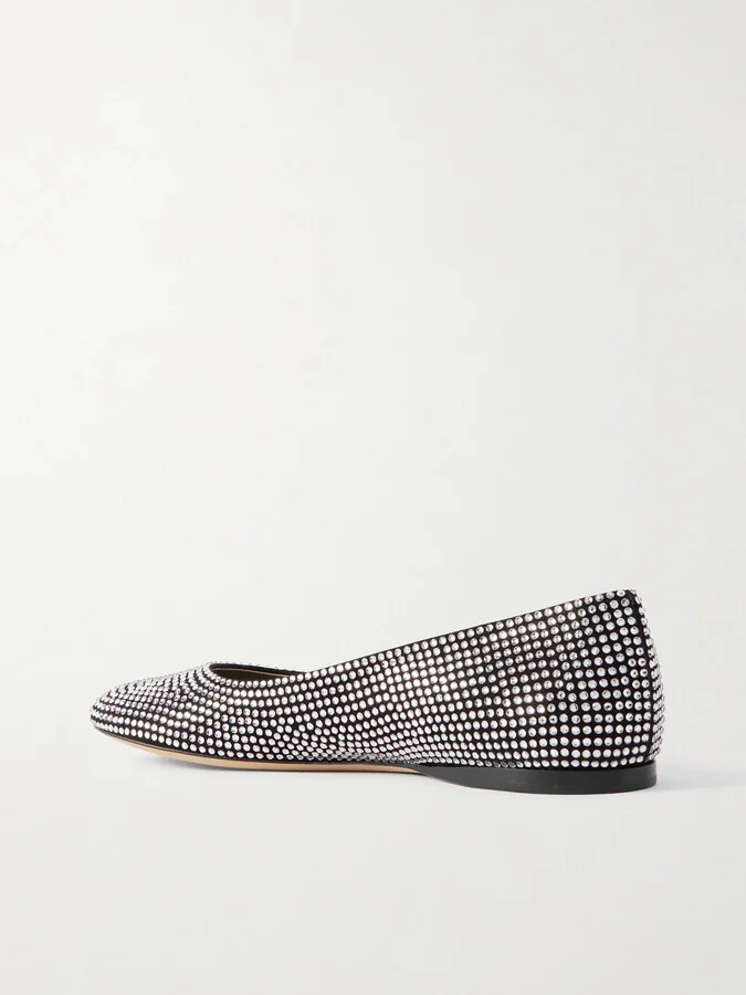 LOEWE - Crystal-embellished Suede Ballet Flats - Black - Image 3
