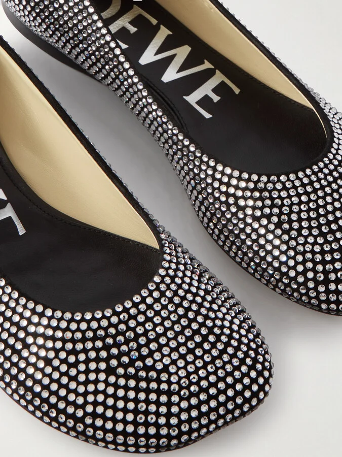 LOEWE - Crystal-embellished Suede Ballet Flats - Black - Image 4