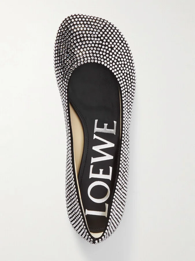 LOEWE - Crystal-embellished Suede Ballet Flats - Black - Image 5