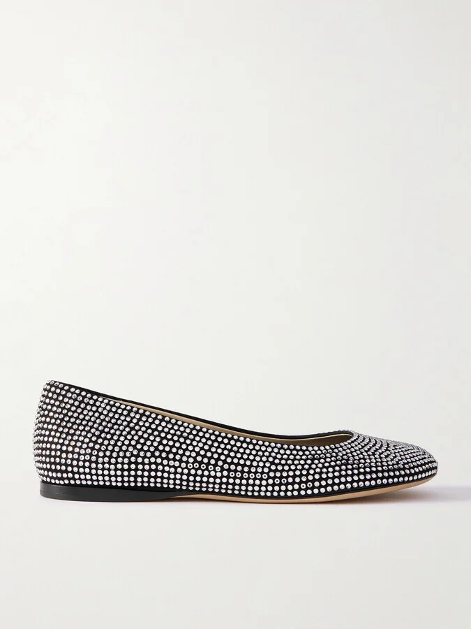 LOEWE - Crystal-embellished Suede Ballet Flats - Black