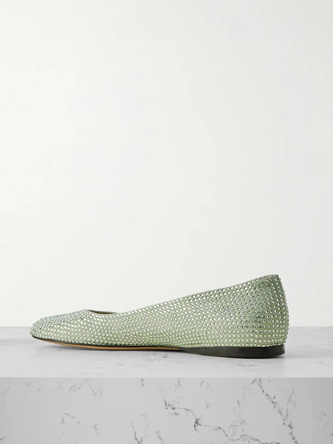 LOEWE - Crystal-embellished Suede Ballet Flats - Green - Image 3