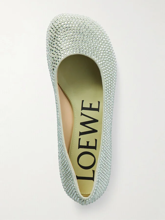 LOEWE - Crystal-embellished Suede Ballet Flats - Green - Image 5