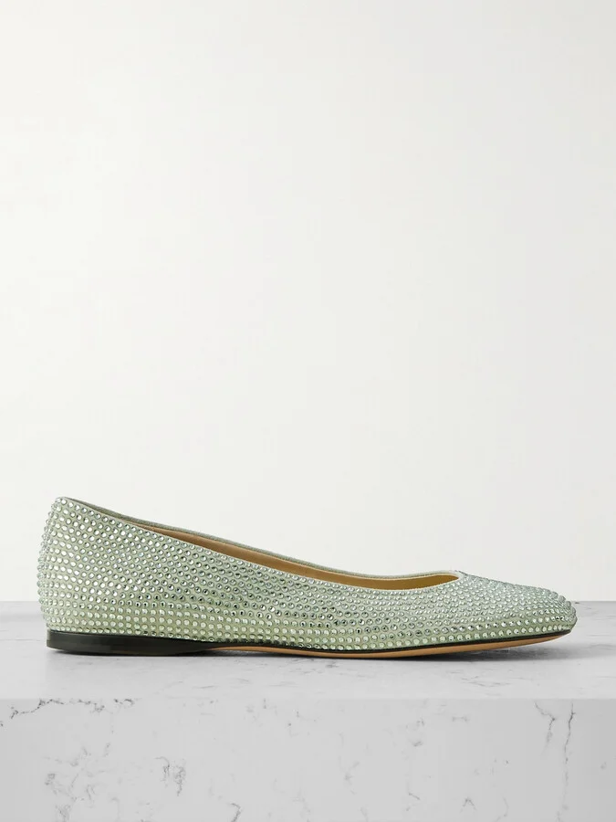 LOEWE - Crystal-embellished Suede Ballet Flats - Green