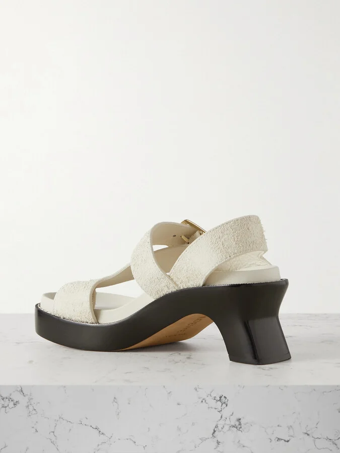 LOEWE - Ease Brushed-suede Sandals - White - Image 3