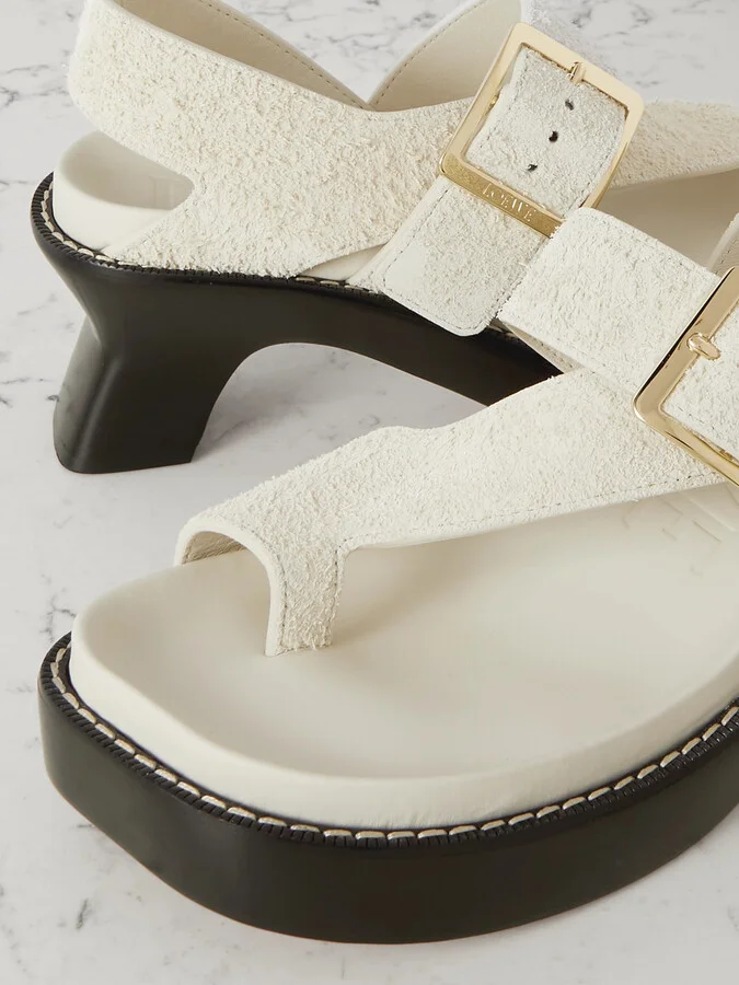 LOEWE - Ease Brushed-suede Sandals - White - Image 4