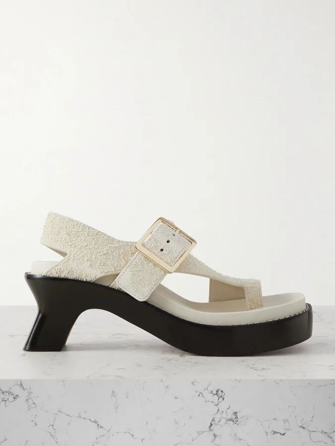LOEWE - Ease Brushed-suede Sandals - White