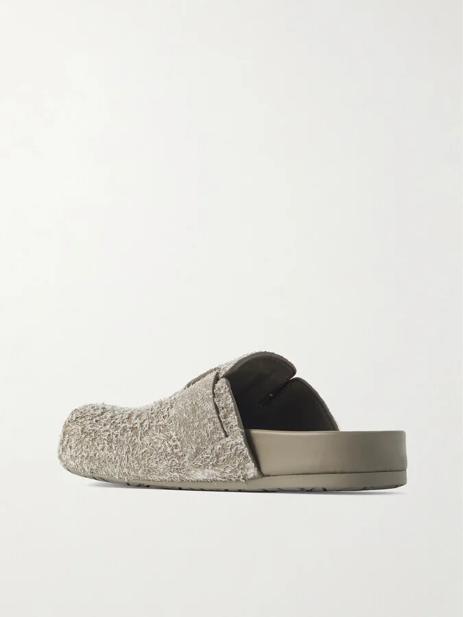 LOEWE - Ease Buckled Brushed-suede Mules - Gray - Image 3