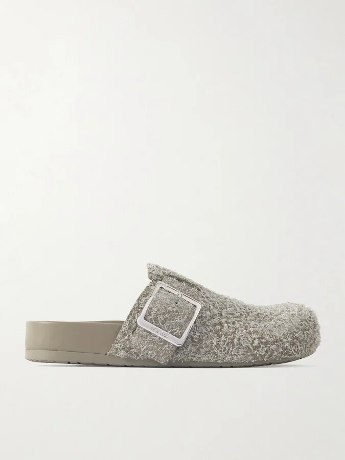 LOEWE - Ease Buckled Brushed-suede Mules - Gray