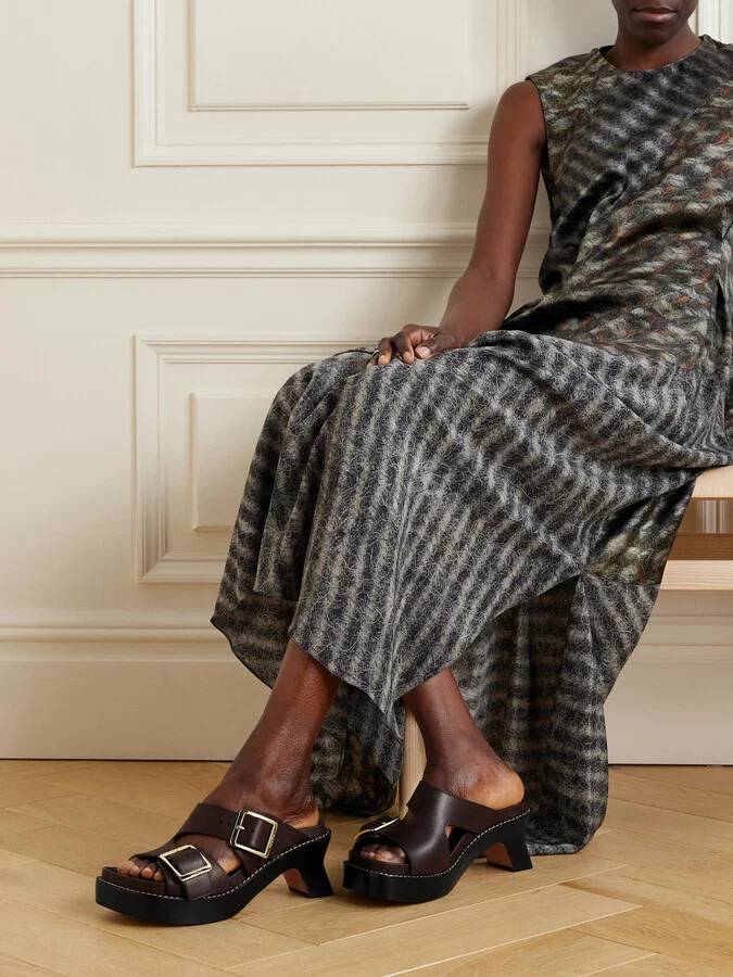 LOEWE - Ease Buckled Leather Mules - Brown - Image 2