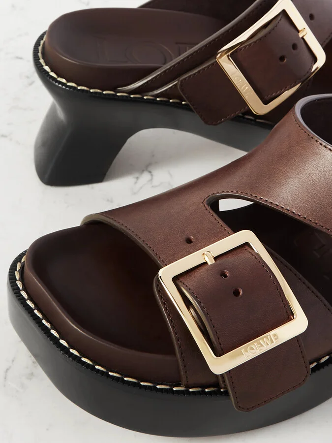LOEWE - Ease Buckled Leather Mules - Brown - Image 4