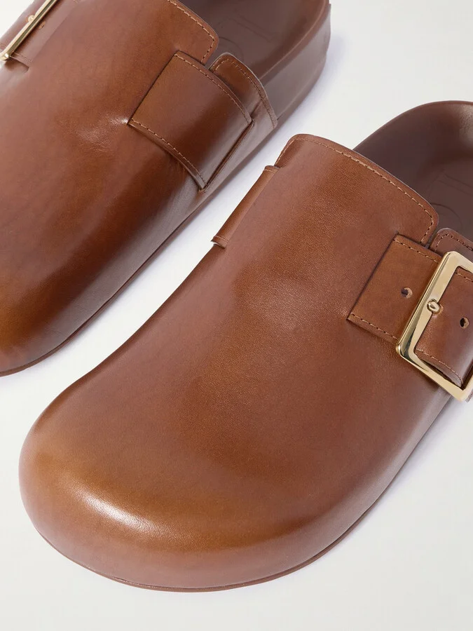 LOEWE - Ease Buckled Leather Mules - Brown - Image 4