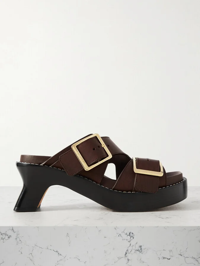 LOEWE - Ease Buckled Leather Mules - Brown