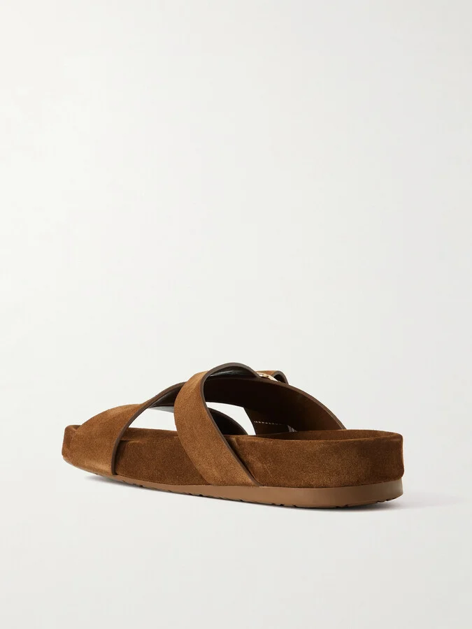 LOEWE - Ease Buckled Suede Slides - Brown - Image 3