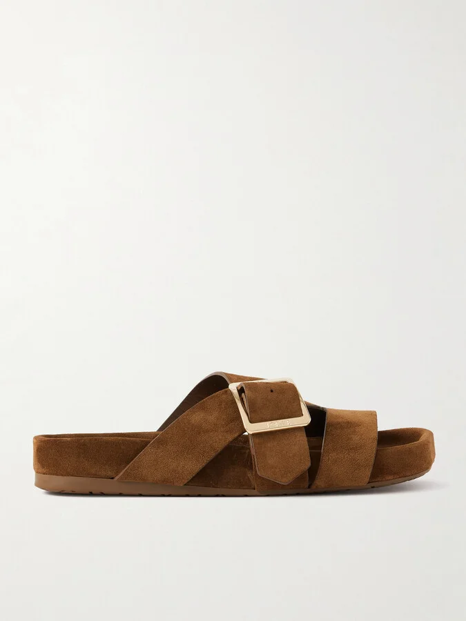 LOEWE - Ease Buckled Suede Slides - Brown