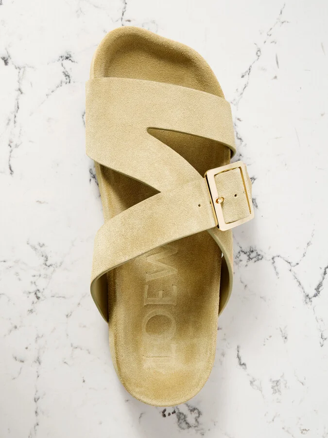 LOEWE - Ease Buckled Suede Slides - Neutrals - Image 5