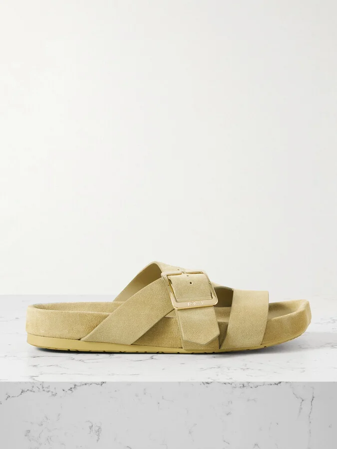 LOEWE - Ease Buckled Suede Slides - Neutrals