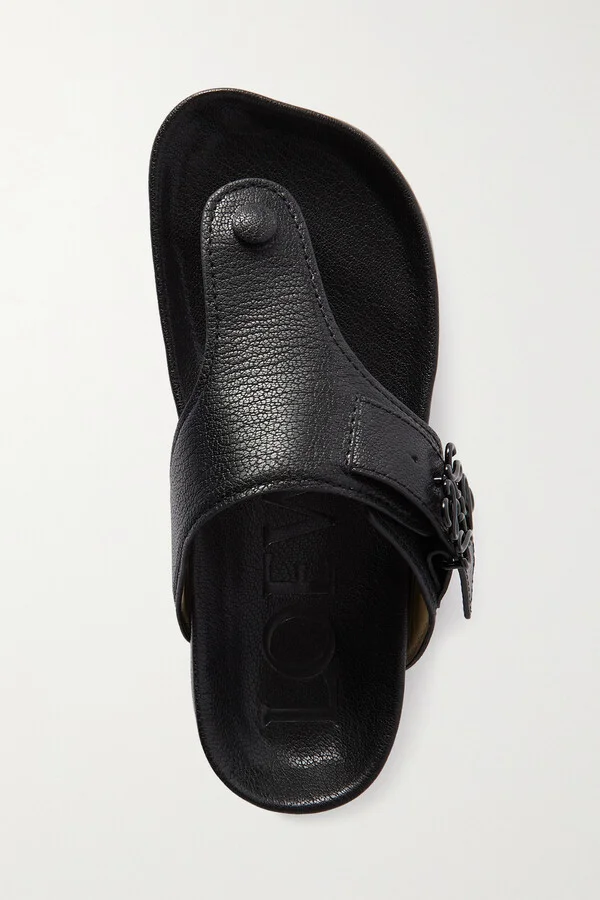 LOEWE - Ease Embellished Textured-leather Sandals - Black - Image 5