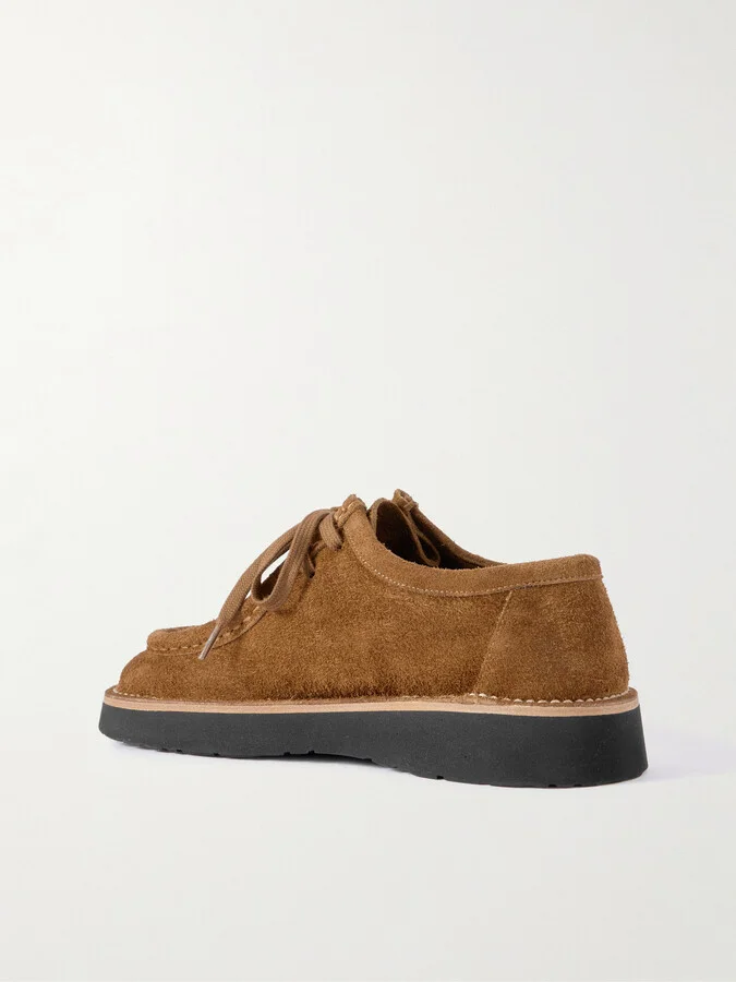LOEWE - Faro Brushed-suede Loafers - Brown - Image 3