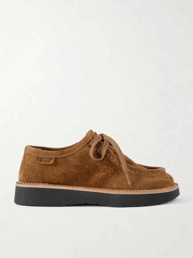 LOEWE - Faro Brushed-suede Loafers - Brown