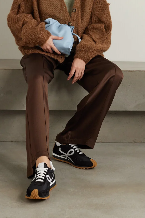 LOEWE - Flow Logo-appliquéd Leather And Shell Sneakers - Black - Image 2