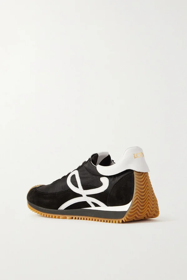 LOEWE - Flow Logo-appliquéd Leather And Shell Sneakers - Black - Image 3