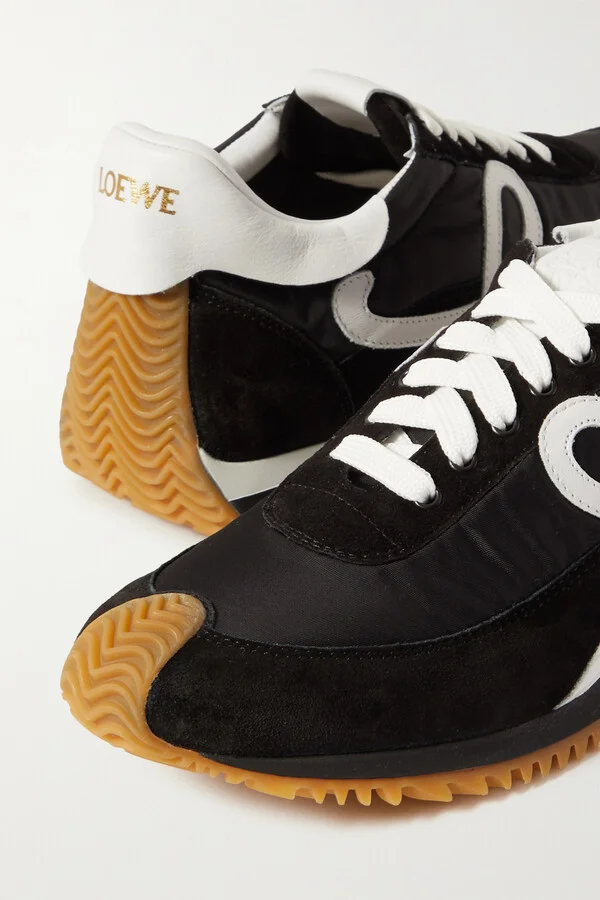 LOEWE - Flow Logo-appliquéd Leather And Shell Sneakers - Black - Image 4
