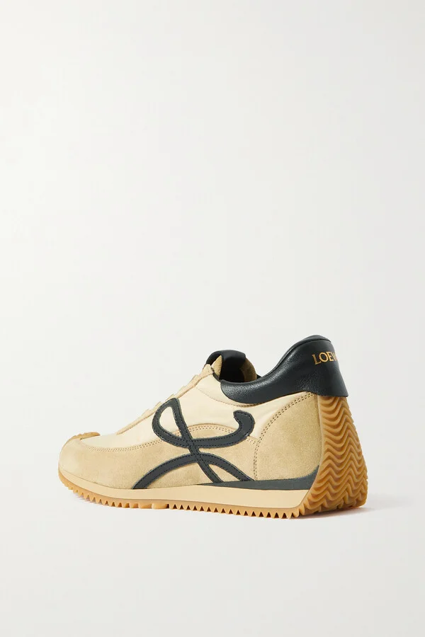 LOEWE - Flow Logo-appliquéd Shell, Leather And Suede Sneakers - Neutrals - Image 3