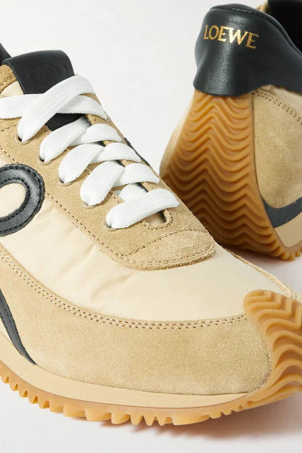 LOEWE - Flow Logo-appliquéd Shell, Leather And Suede Sneakers - Neutrals - Image 4