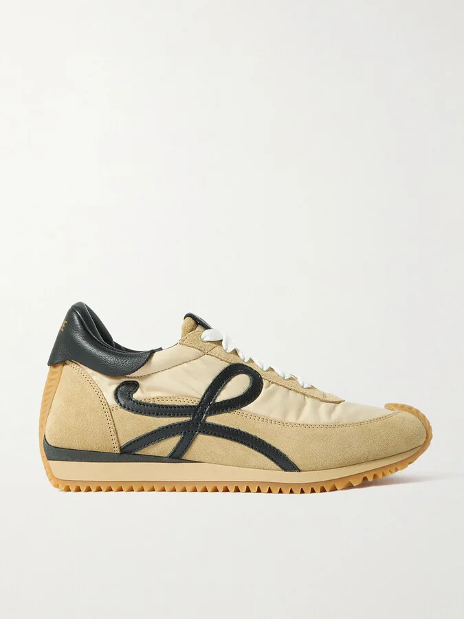LOEWE - Flow Logo-appliquéd Shell, Leather And Suede Sneakers - Neutrals